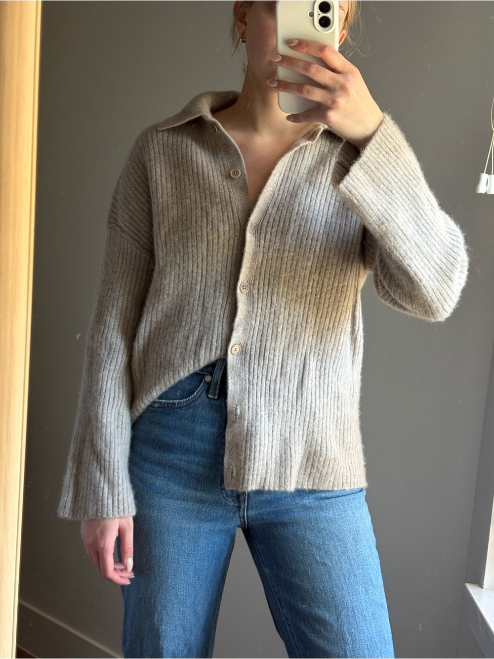 Reformation Ribbed Knit Sweater - Taupe - Picture 3 of 3